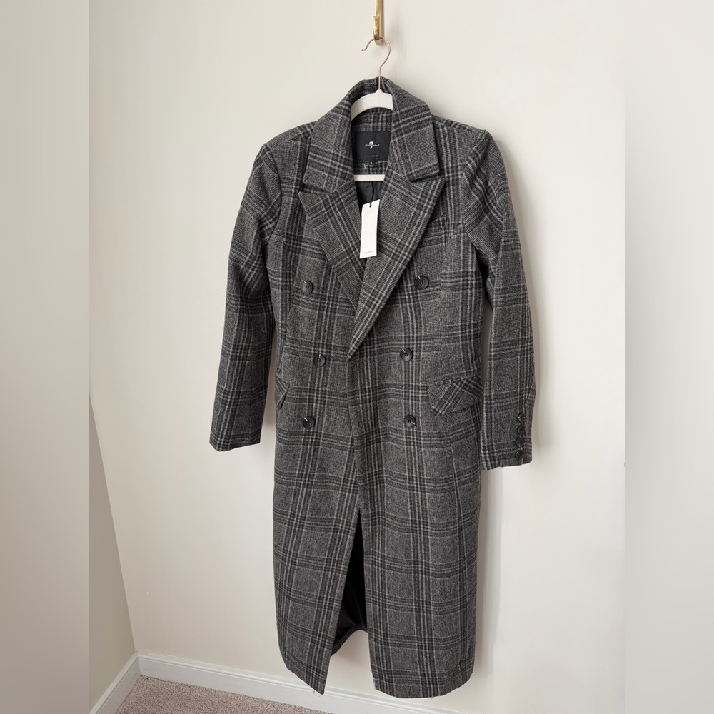 7 for all mankind Gray Plaid maxi trench Coat